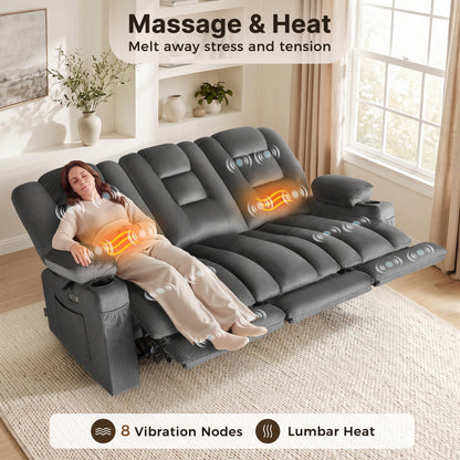 82 in 3 Seater Reclining Sofa with Heat and Massage PR648M3