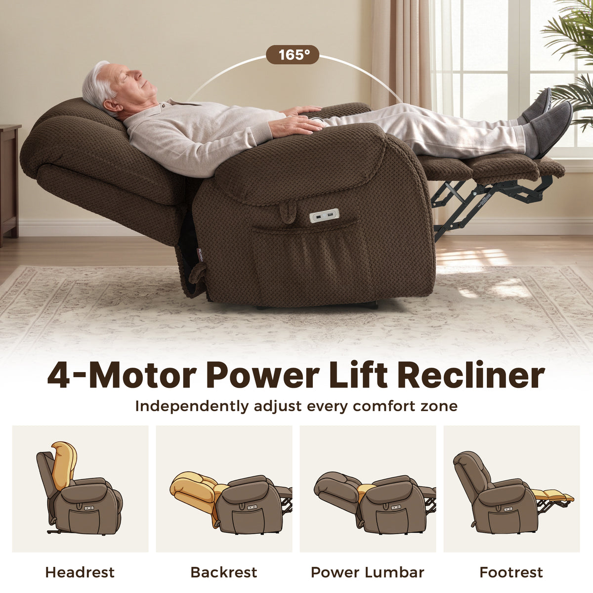 4-Motor Power Lift Recliner with Power Lumbar & Headrest R7558