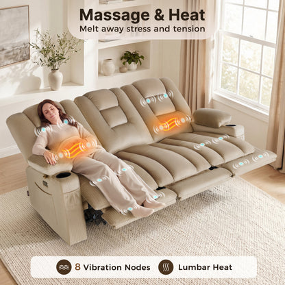 82 in 3 Seater Reclining Sofa with Heat and Massage PR648M3