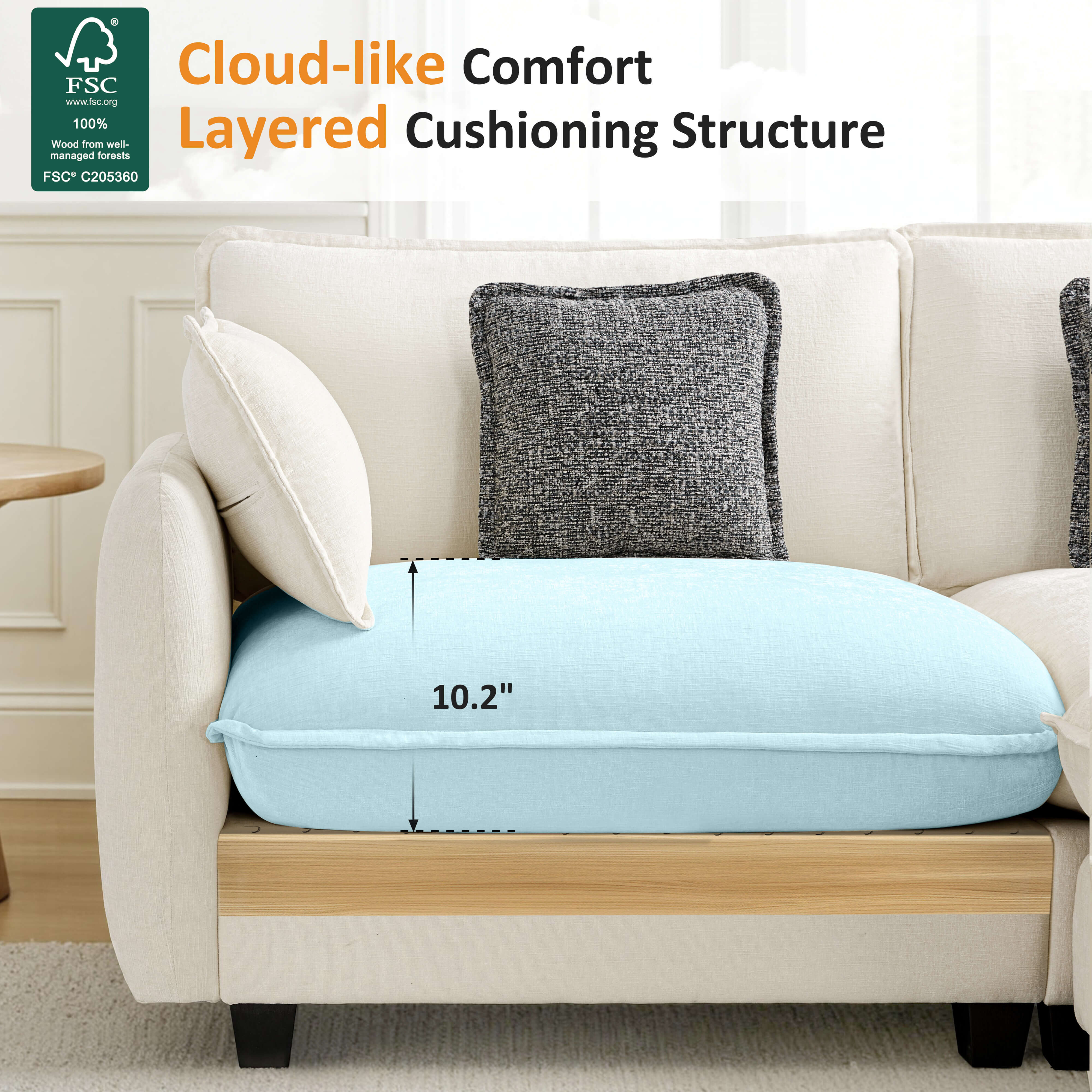 Oversized Cloud Modular Sectional Sofa, FSC Certified Sectional Couches with Ottoman for Living Room S0701