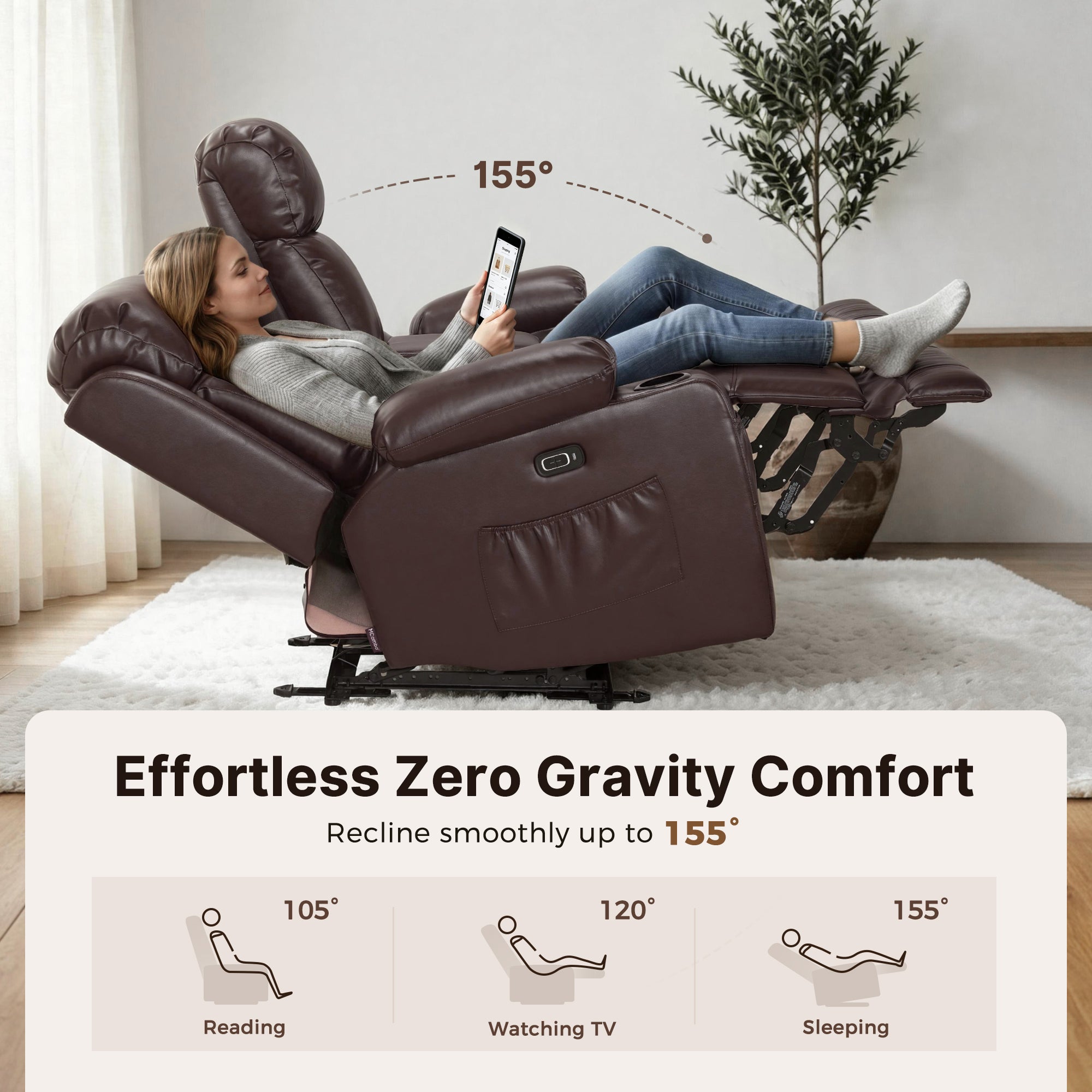 Power Reclining Loveseat with Console, Heat and Massage, Faux leather 6095