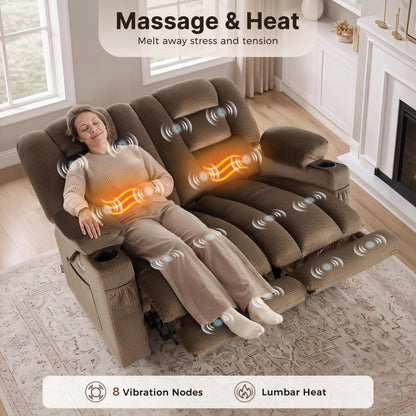 Power Reclining Loveseat with Heat and Massage, Fabric PR648
