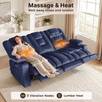 82 in 3 Seater Reclining Sofa with Heat and Massage PR648M3