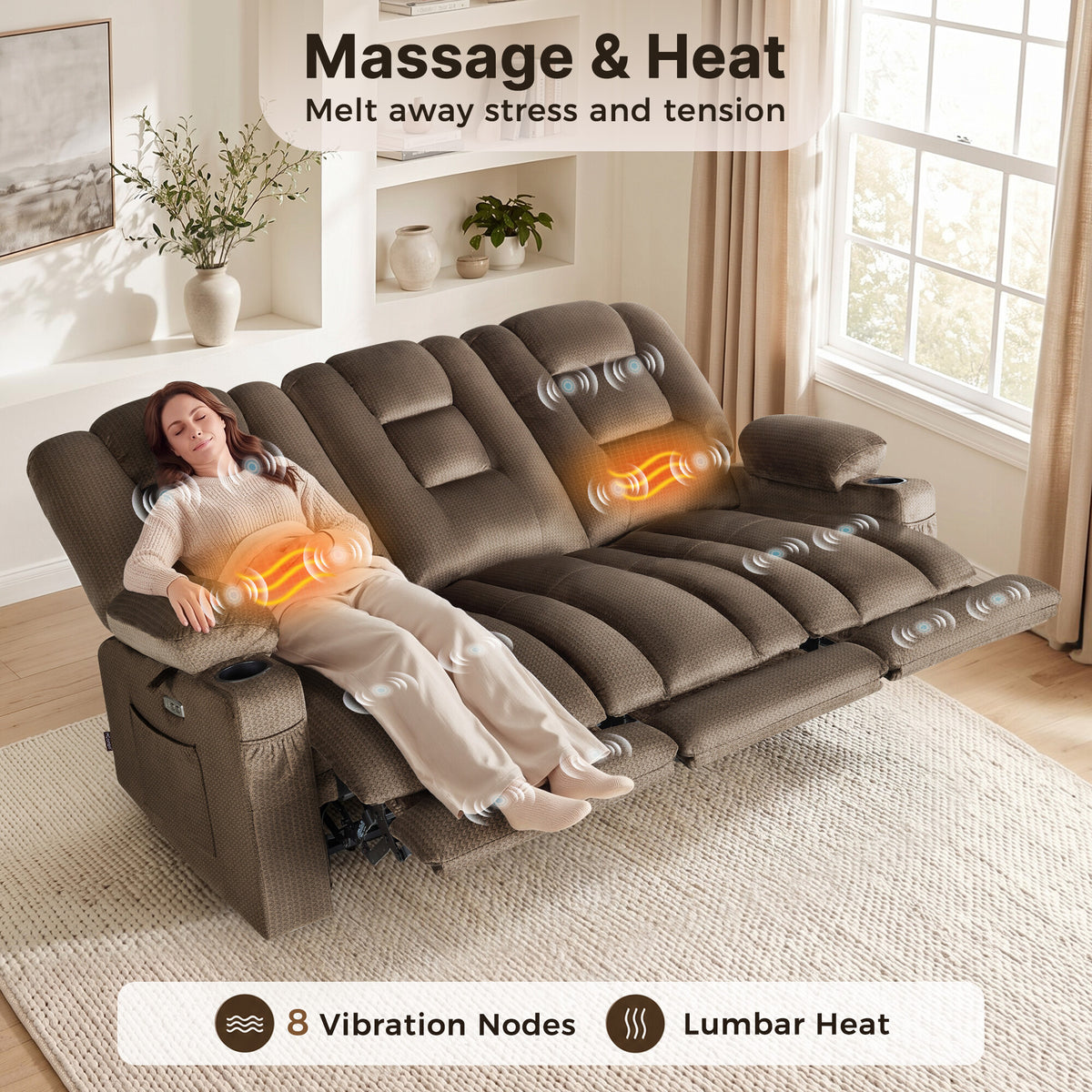 82 in 3 Seater Reclining Sofa with Heat and Massage PR648M3