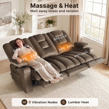 82 in 3 Seater Reclining Sofa with Heat and Massage PR648M3