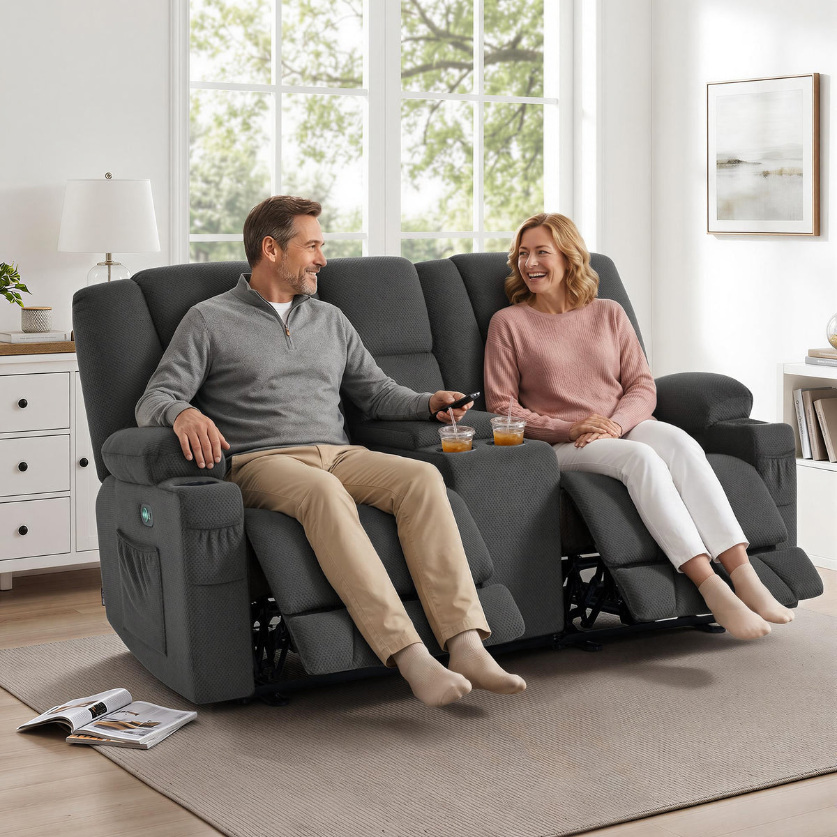 75 in Reclining Loveseat Recliner with Storage Console 6034M2