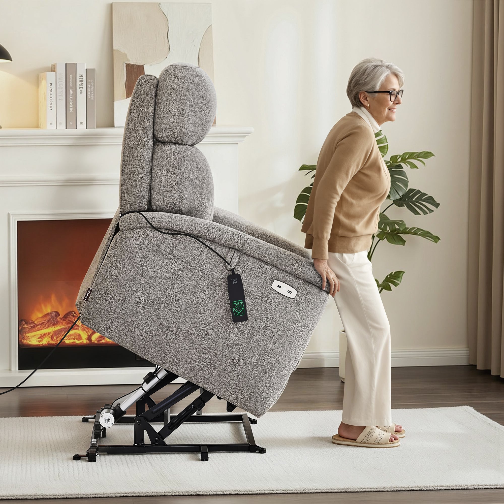 Power Lift Recliner Chair for Elderly, Massage and Heat, Fabric R7605