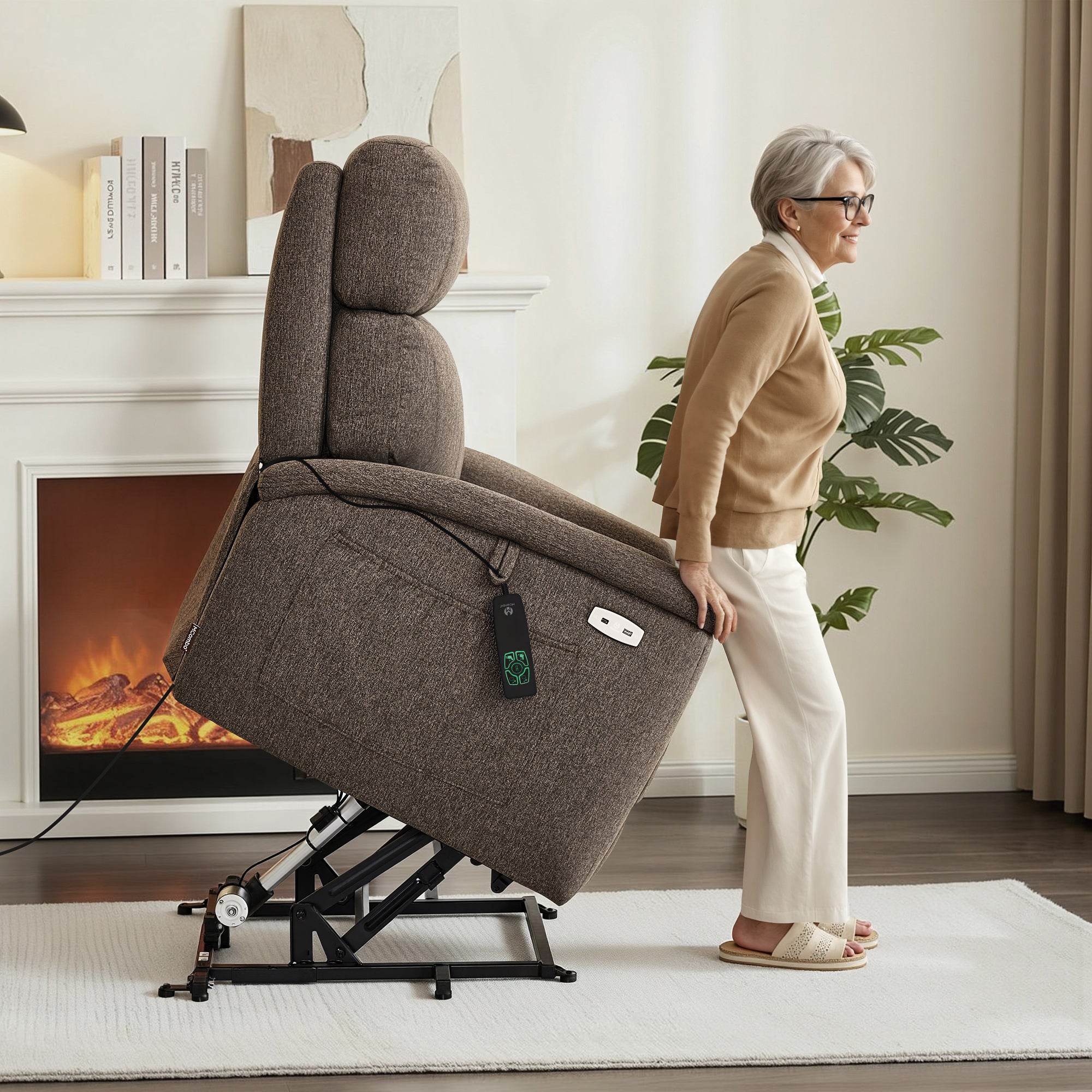 Power Lift Recliner Chair for Elderly, Massage and Heat, Fabric R7605