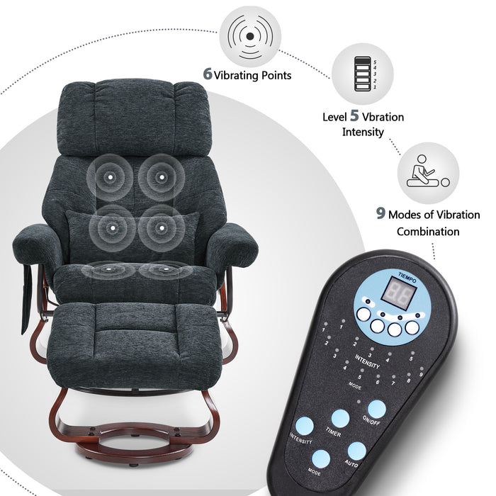 MCombo Swivel Recliner with Ottoman, Reclining Chair with Massage, Chenille Lounge Chair for Living Room Bedroom 4441