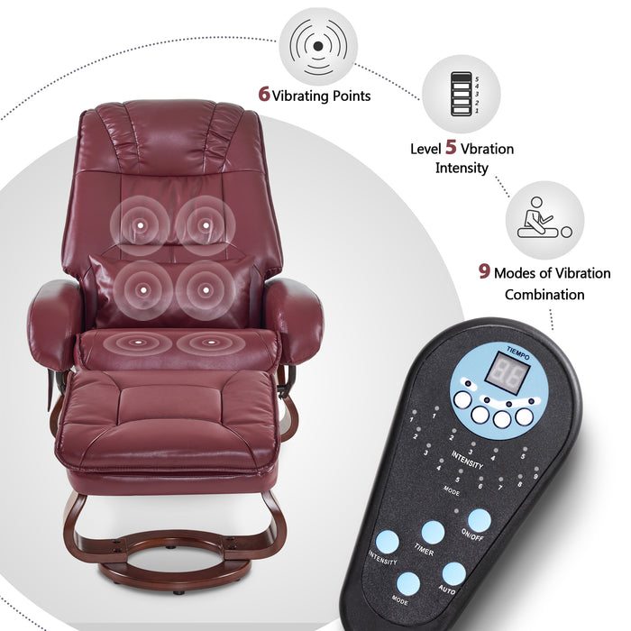 MCombo Swivel Recliners with Ottoman, Vibration Massage TV Chairs with Side Pocket, Faux Leather Ergonomic Lounge Chair for Living Room Bedroom 4877