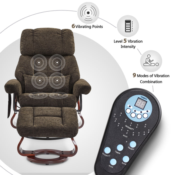 MCombo Swivel Recliner with Ottoman, Reclining Chair with Massage, Chenille Lounge Chair for Living Room Bedroom 4441