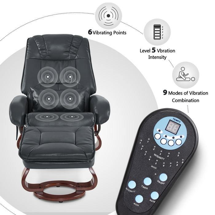 MCombo Swivel Recliners with Ottoman, Vibration Massage TV Chairs with Side Pocket, Faux Leather Ergonomic Lounge Chair for Living Room Bedroom 4877