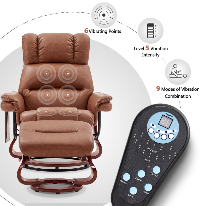 MCombo Swivel Recliners with Ottoman, Reclining TV Chairs with Vibration Massage, Faux Leather Ergonomic Lounge Chair for Living Room Bedroom 4832