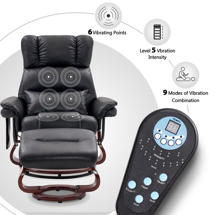 MCombo Swivel Recliners with Ottoman, Reclining TV Chairs with Vibration Massage, Faux Leather Ergonomic Lounge Chair for Living Room Bedroom 4832