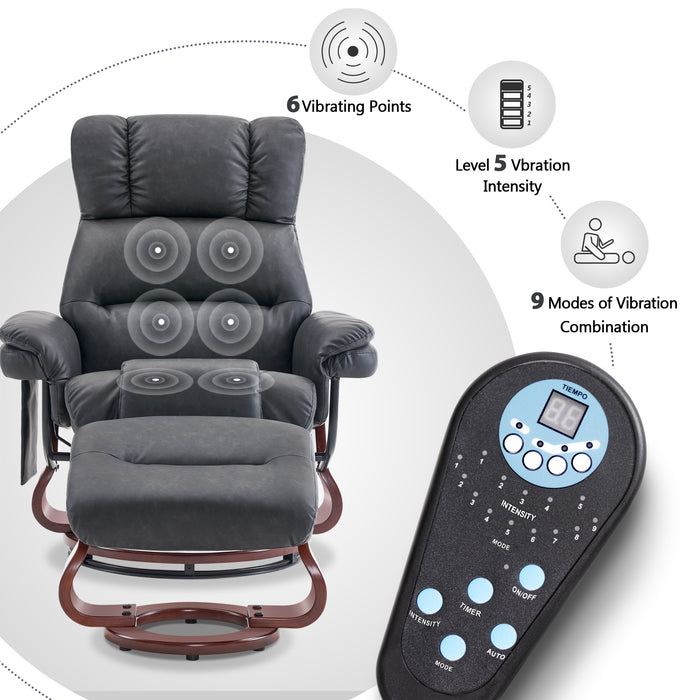 MCombo Swivel Recliners with Ottoman, Reclining TV Chairs with Vibration Massage, Faux Leather Ergonomic Lounge Chair for Living Room Bedroom 4832