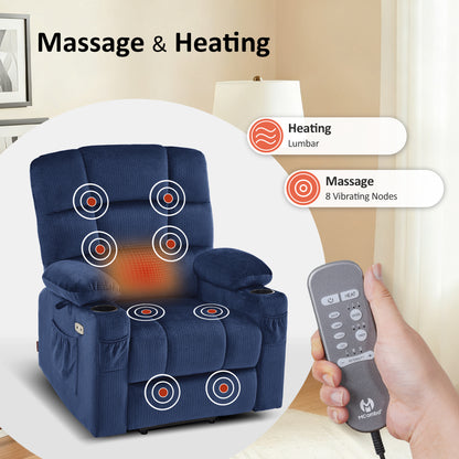 Power Lift Recliner Chair, Dual Motor, Massage and Heat, Fabric 7680|7679|R7688|R7677