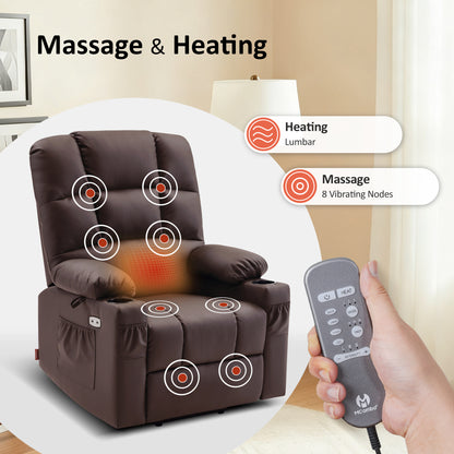 Power Lift Recliner Chair for Elderly, Dual Motor, Massage and Heat, Faux Leather 7680|7679|R7688|R7677