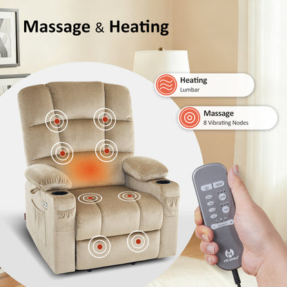 Power Lift Recliner Chair for Elderly, Dual Motor, Massage and Heat, Fabric 7680|7679|R7688|R7677