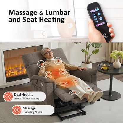 Power Lift Recliner Chair for Elderly, Massage and Heat, Fabric R7605