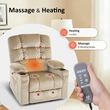 Power Lift Recliner Chair, Dual Motor, Massage and Heat, Fabric 7680|7679|R7688|R7677