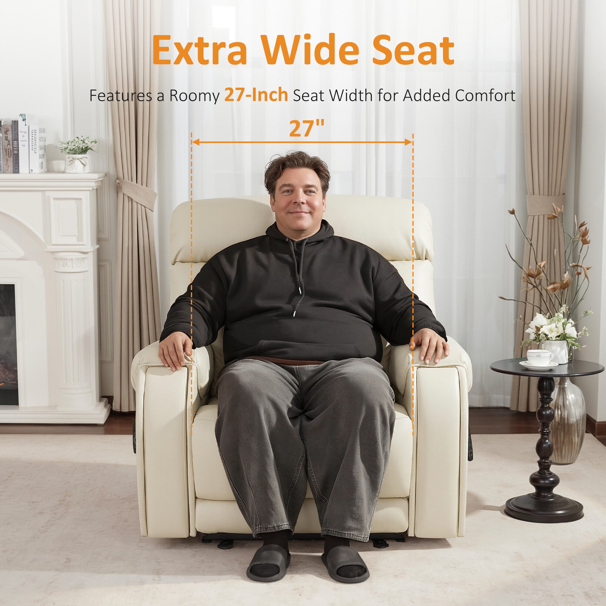 Oversized Power Recliner Chair with Adjustable Headrest, Zero Gravity Recliner with Heat & Vibration Massage, USB & Type C Ports, Cup Holders 6186