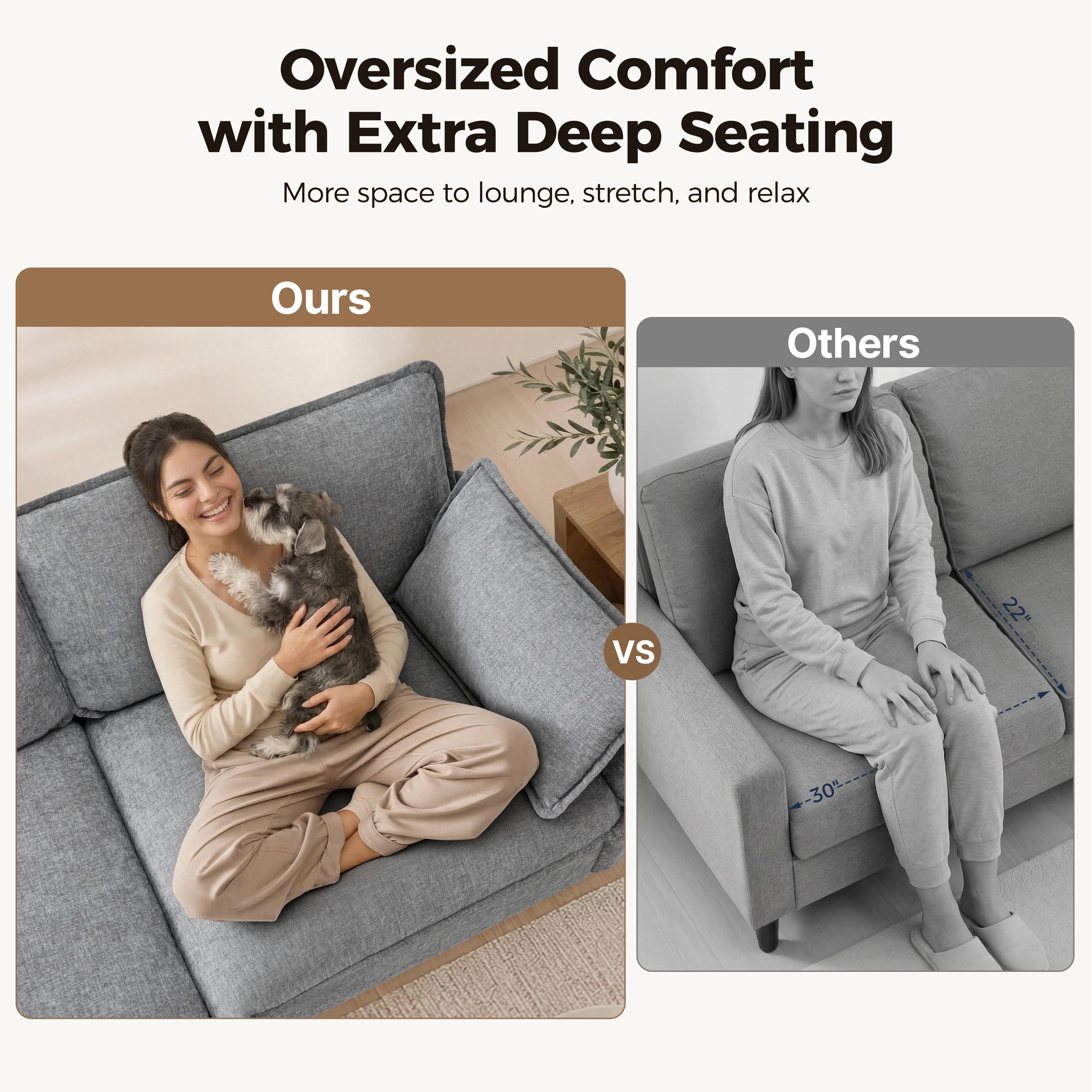Oversized Cloud Modular Sectional Sofa, FSC Certified Sectional Couches with Ottoman for Living Room S0701
