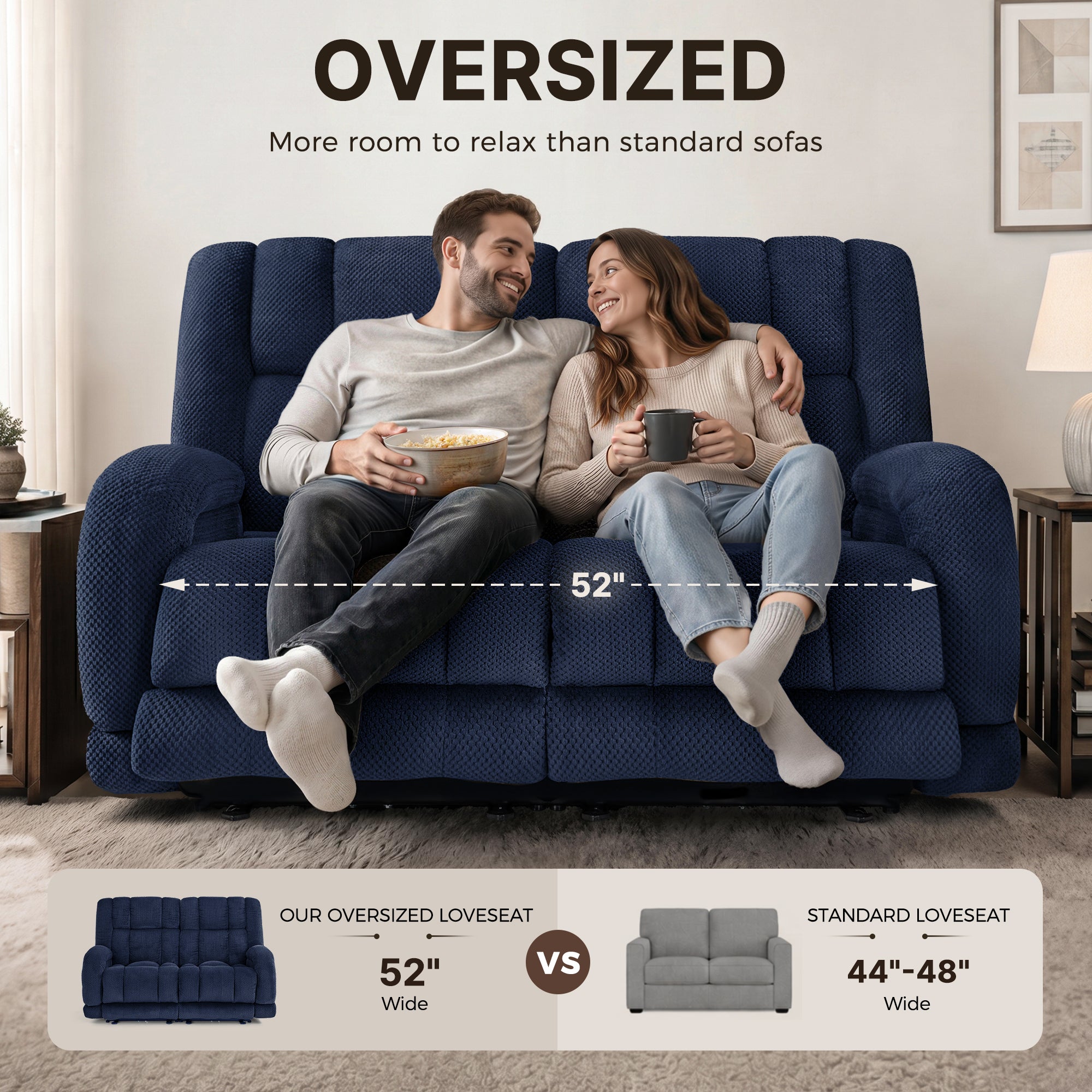 65 in Oversized Reclining Loveseat with Heat & Massage 6855 
