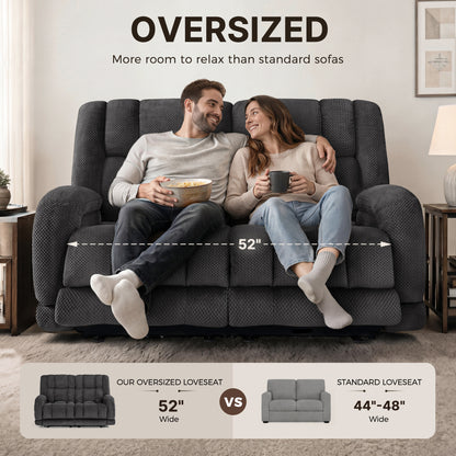Power Reclining Loveseat with Heat and Massage, Fabric 6855