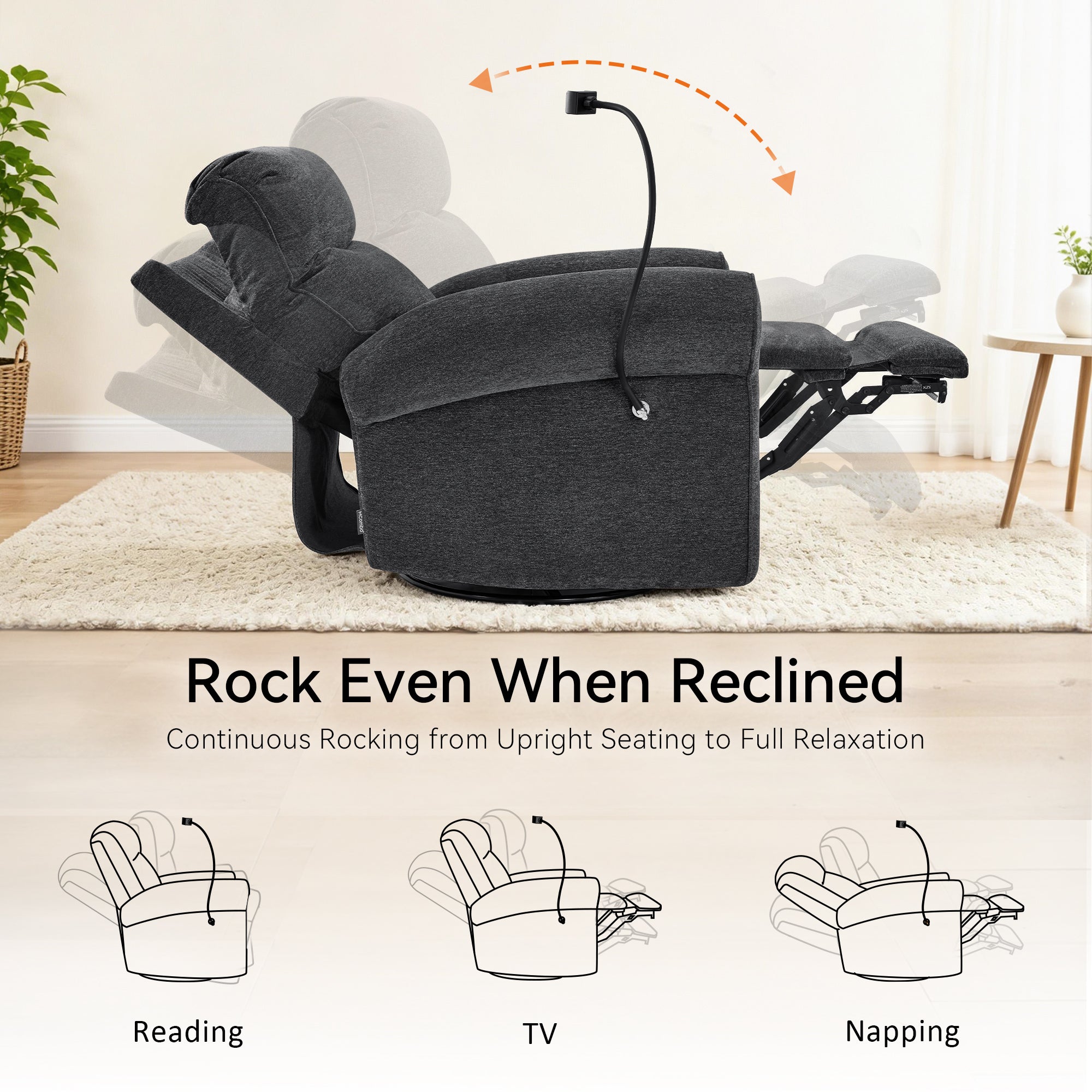 Triple Motor Power Swivel Rocker Recliner with Adjustable Headrest & Extended Footrest, Fabric PR638
