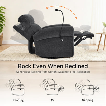 Triple Motor Power Swivel Rocker Recliner with Adjustable Headrest & Extended Footrest, Fabric PR638