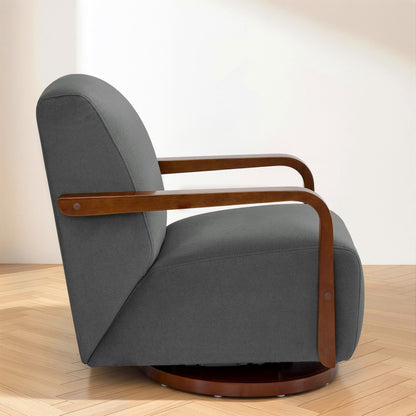 Swivel Glider Accent Chair, Wood Arm, Pet-Friendly Fabric, Classic Style for Living Room & Bedroom