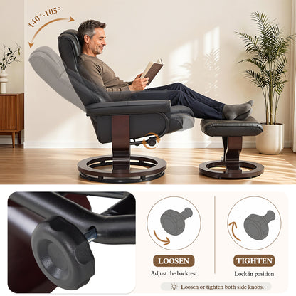 Swivel Recliner with Ottoman, Faux Leather 9019