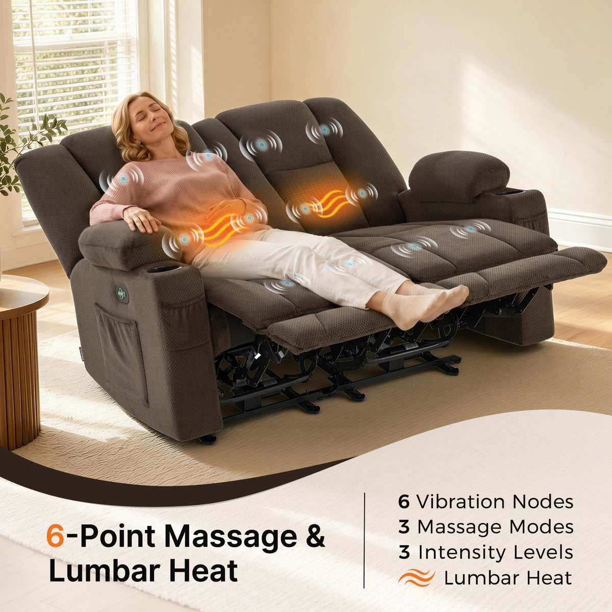 58 in Reclining Loveseat Recliner with Heat & Massage 6034M1