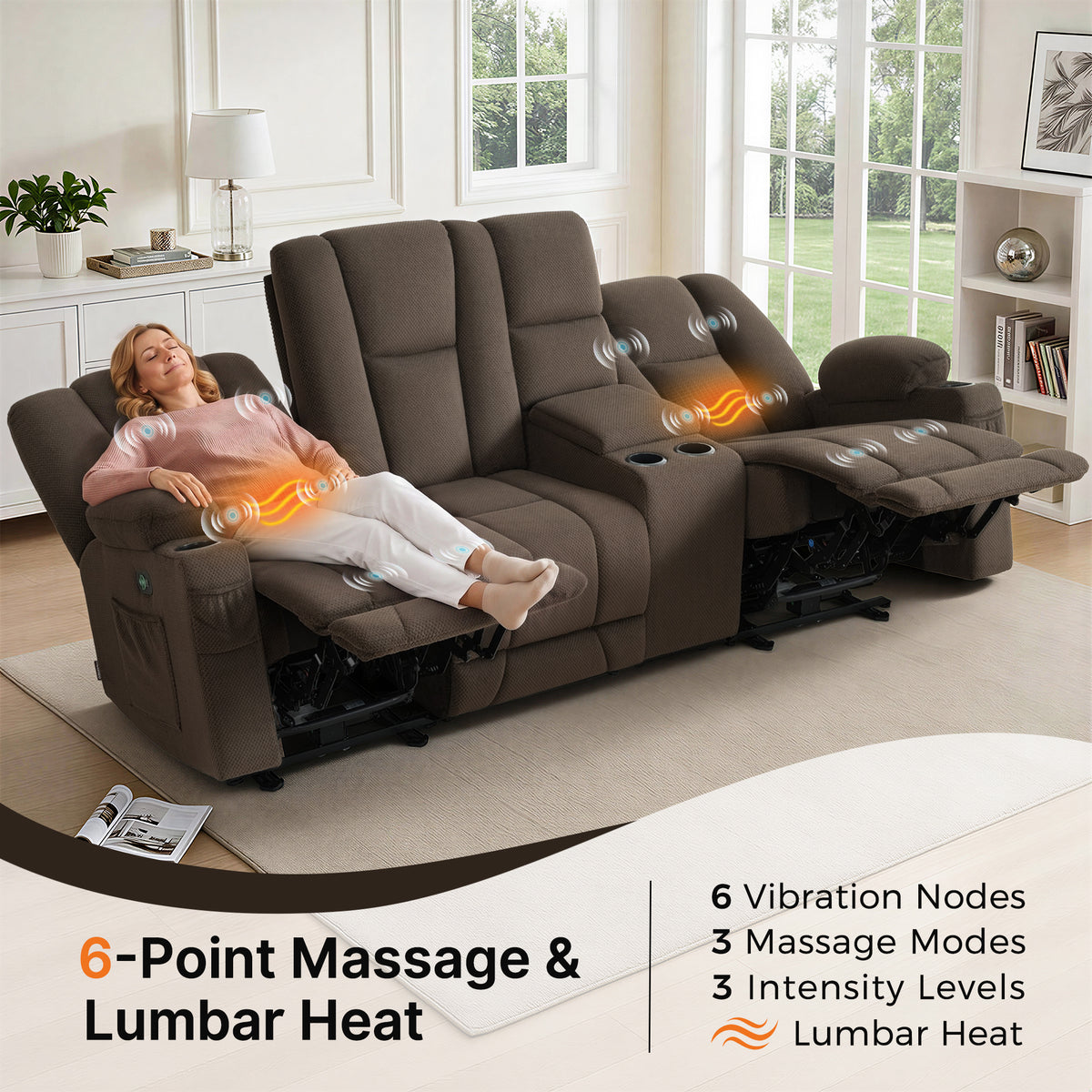 92 in 3 Seater Reclining Sofa with Storage Console 6034M4