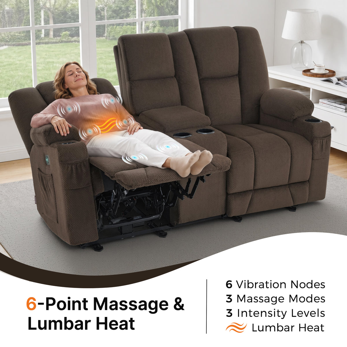 75 in Reclining Loveseat Recliner with Storage Console 6034M2