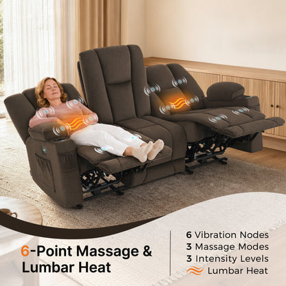 81 in 3 Seater Reclining Sofa with Heat and  Massage 6034M3