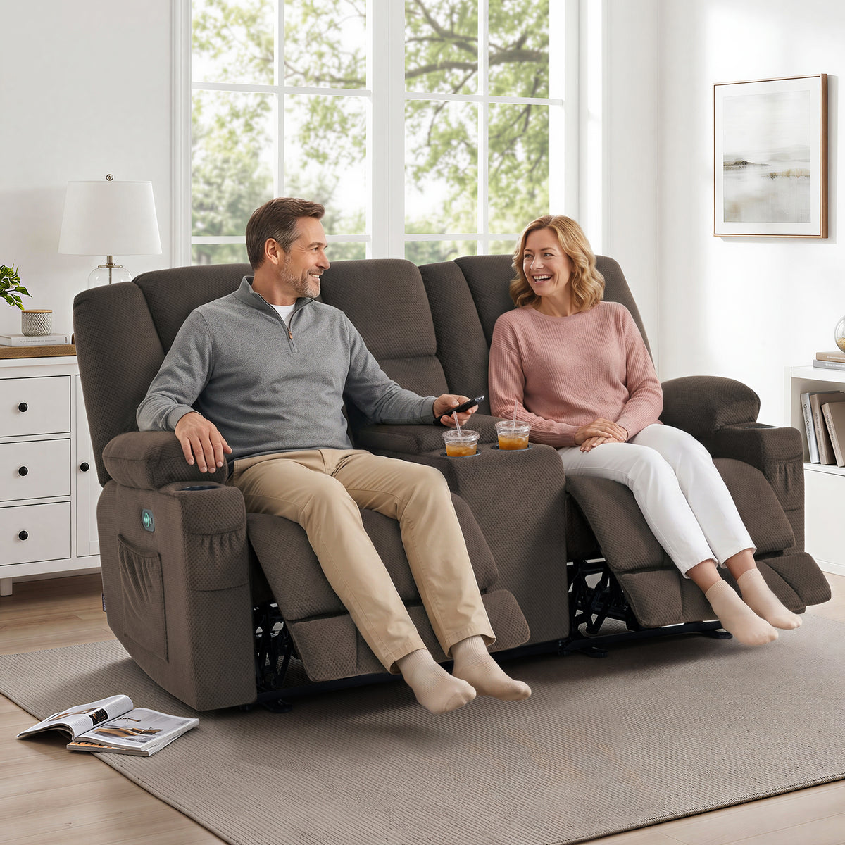 75 in Reclining Loveseat Recliner with Storage Console 6034M2
