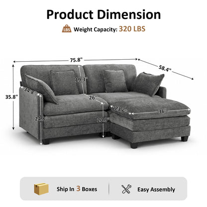 Loveseat Sofa Couch with Chaise Ottoman, L-Shaped Modular Sectional Sofa, SF068