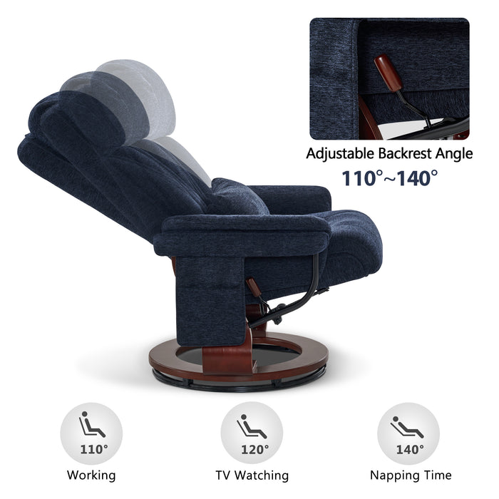 MCombo Swivel Recliner and Ottoman, Multi-Position Leisure Office Chair with Vibration Massage, Chenille Fabric Ergonomic Lounge Armchair for Home Living Room 4687