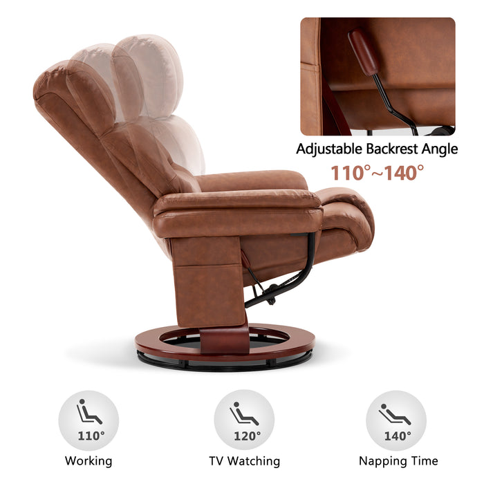 MCombo Swivel Recliners with Ottoman, Reclining TV Chairs with Vibration Massage, Faux Leather Ergonomic Lounge Chair for Living Room Bedroom 4832