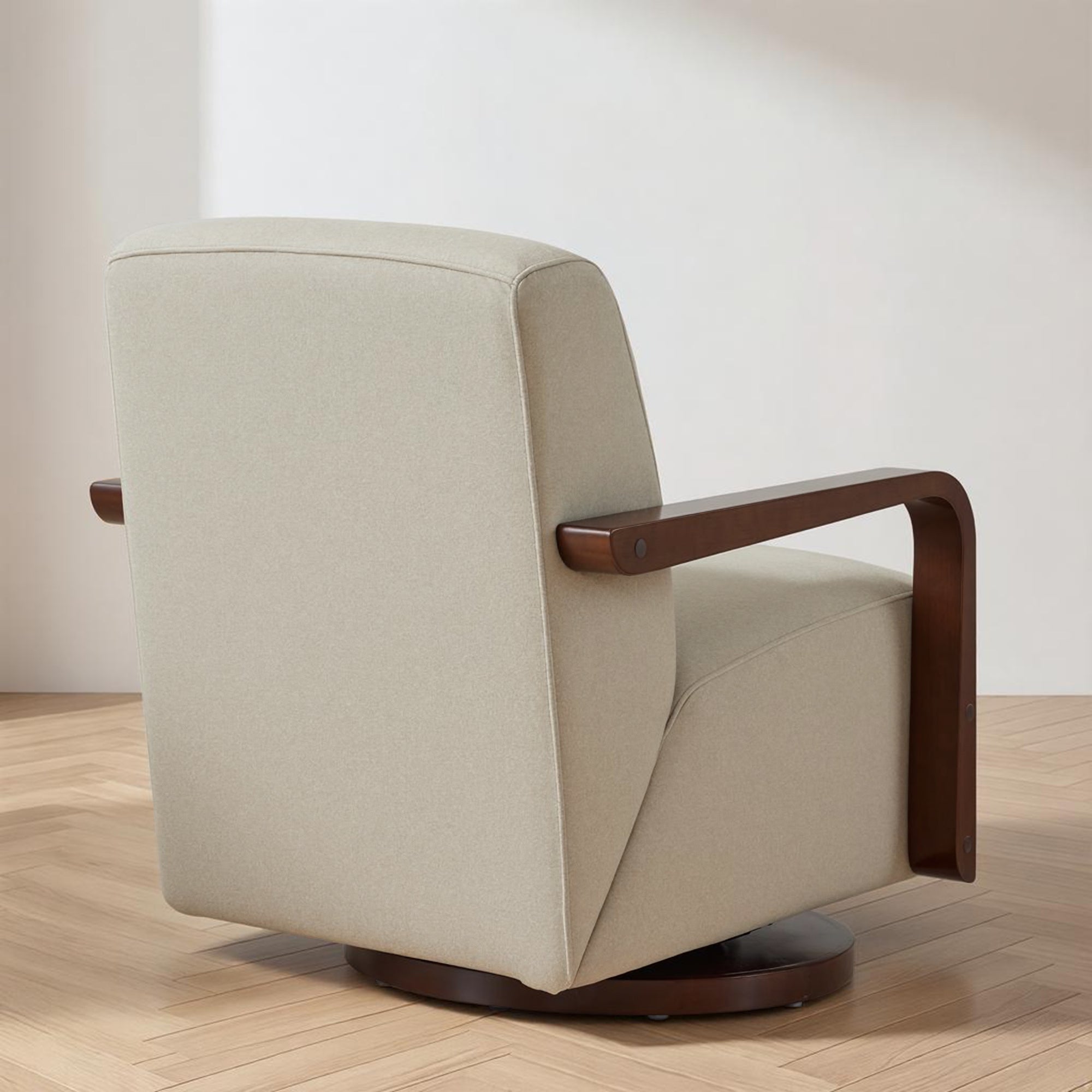 Swivel Glider Accent Chair, Wood Arm, Pet-Friendly Fabric, Classic Style for Living Room & Bedroom