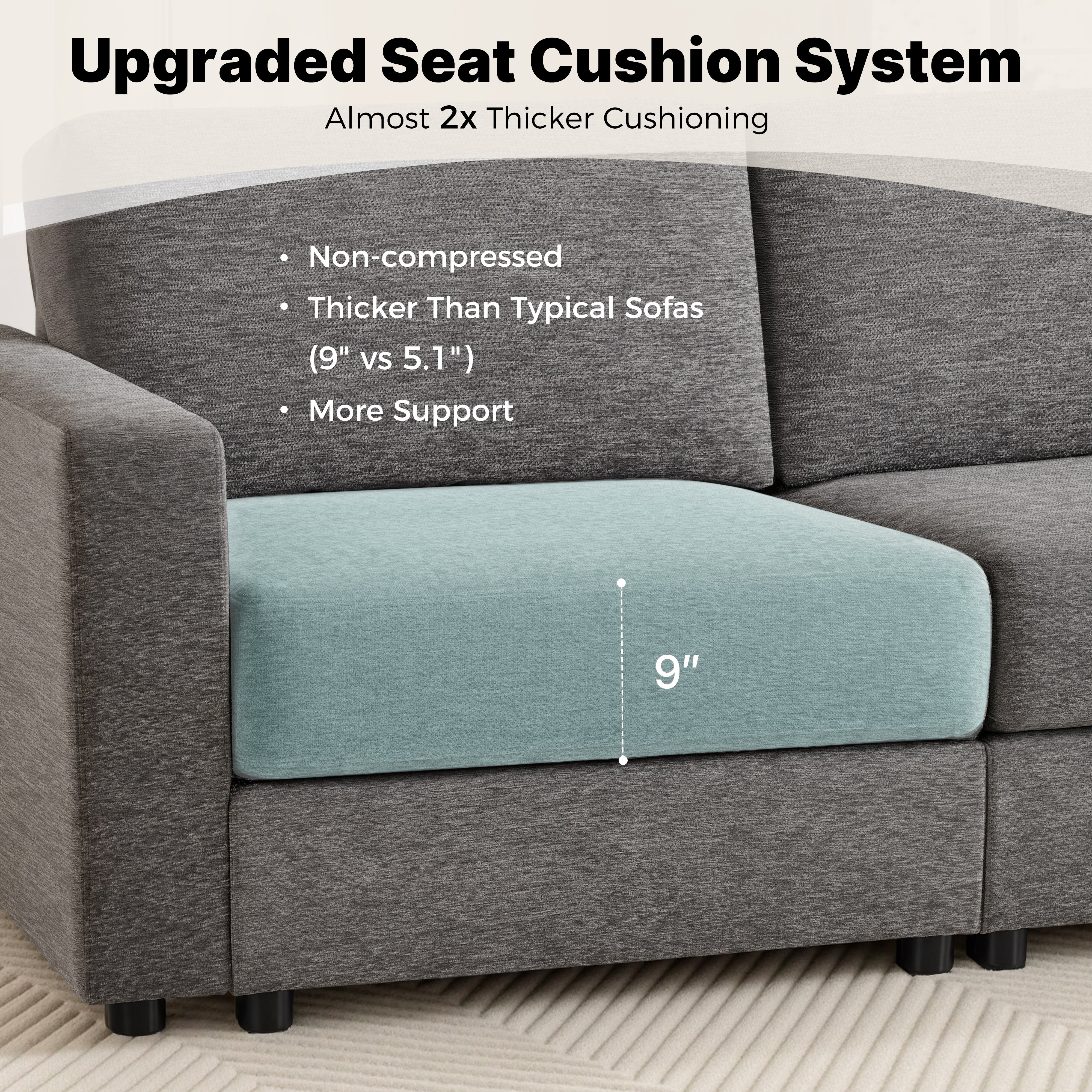 Oversized Sectional Sofa with 26" Deep Seat, Storage Ottoman, Pet-Friendly Fabric S6366