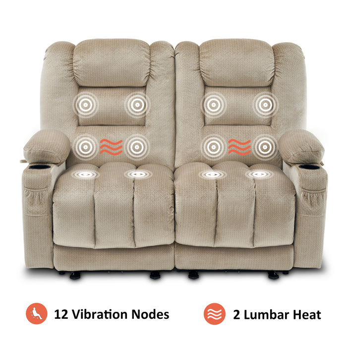 MCombo Electric Reclining Loveseat Sofa with Heat and Massage, Fabric Power Loveseat Recliner, USB Charge Port, Cup Holders for Living Room 648