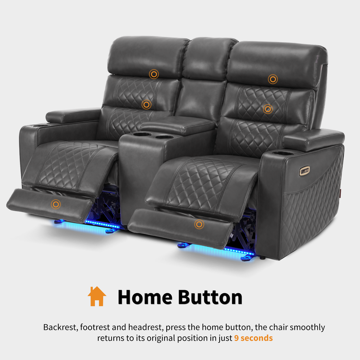 MCombo Power Reclining Loveseat Sofa with Adjustable Headrests and Console for Living Room, Home Theater Seating with USB & Type-C Ports, Armrest Storage HTS480