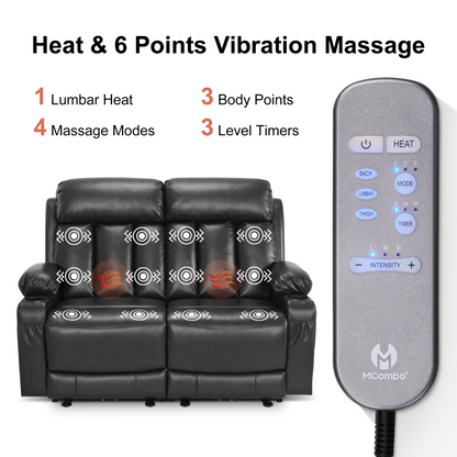 61 in Power Reclining Loveseat with Heat and Massage 6075