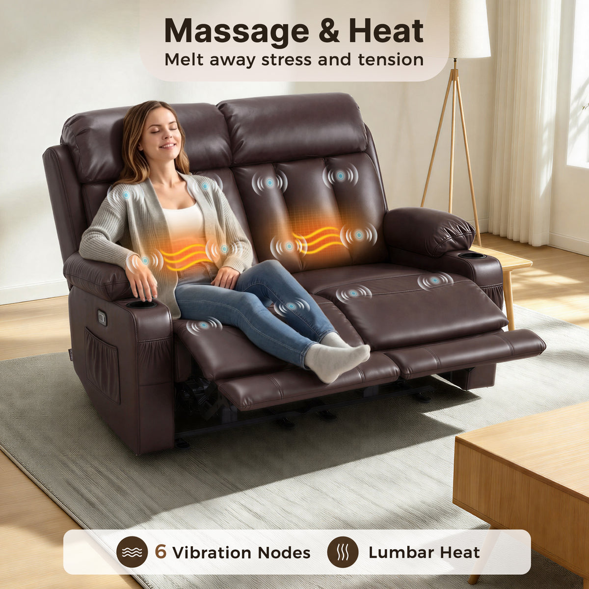 61 in Power Reclining Loveseat with Heat and Massage 6075