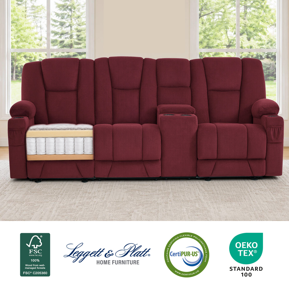92 in 3 Seater Reclining Sofa with Storage Console 6034M4