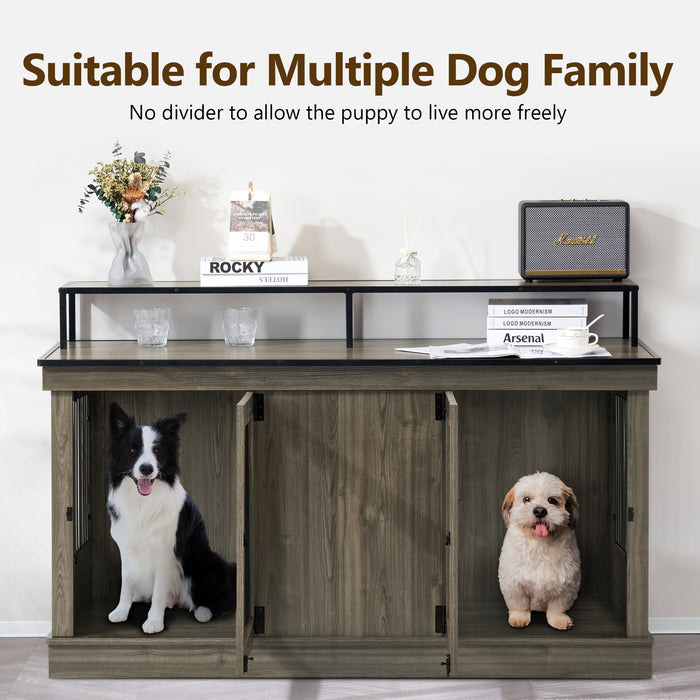 Mcombo Large Dog Crate Furniture TV Stand, Wooden Dog Kennel with Double Doors, Indoor Furniture Style Dog Crate House End Table, 1861