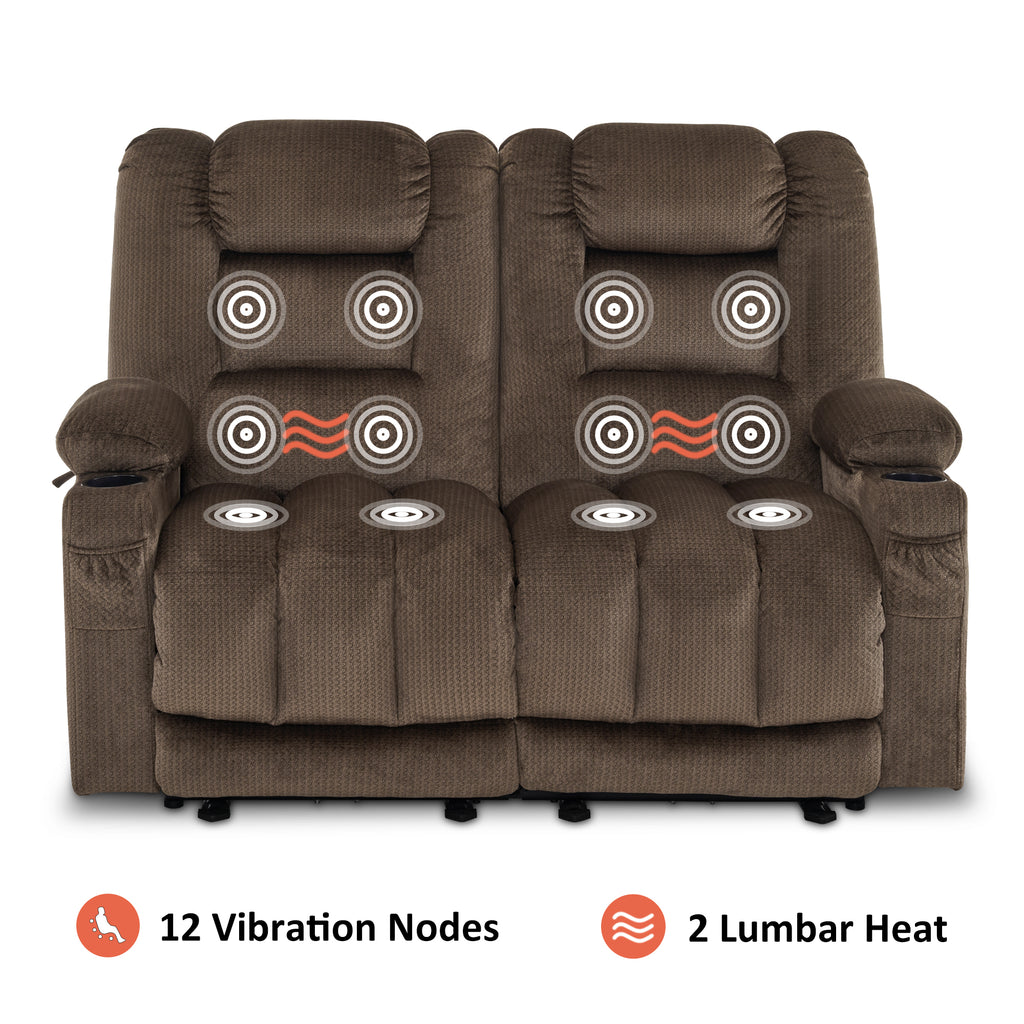 Electric Reclining Loveseat Sofa with Heat and Massage, Fabric