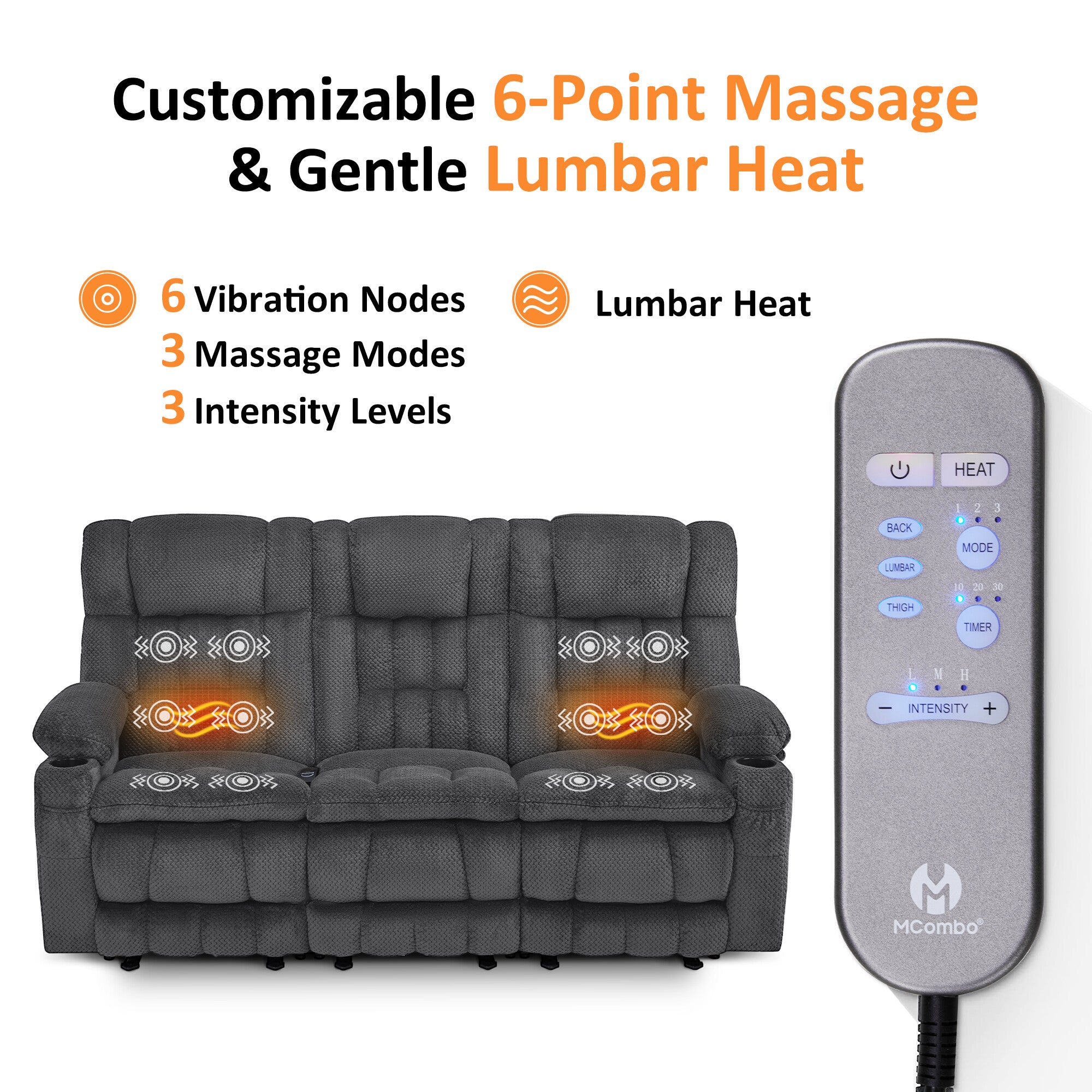 Power Reclining Loveseat with Heat and Massage, Fabric RS6314